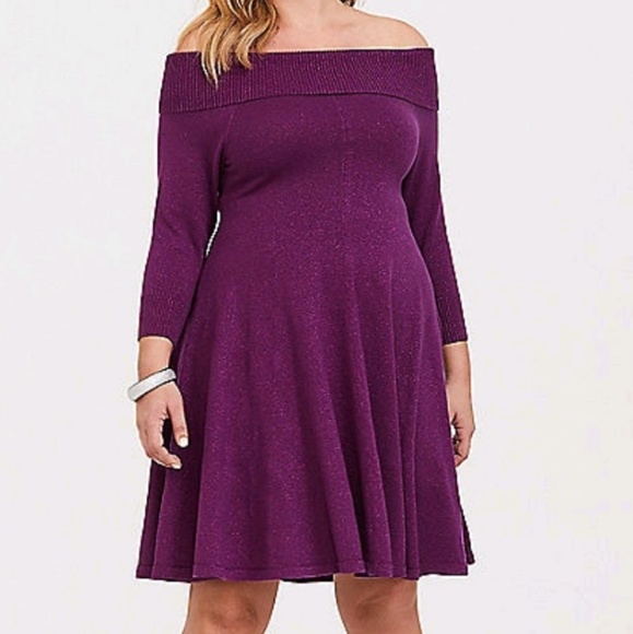 SPARKLING GRAPE 🍇 OFF SHOULDER KNIT DRESS 🍇 NWT - Picture 2 of 8